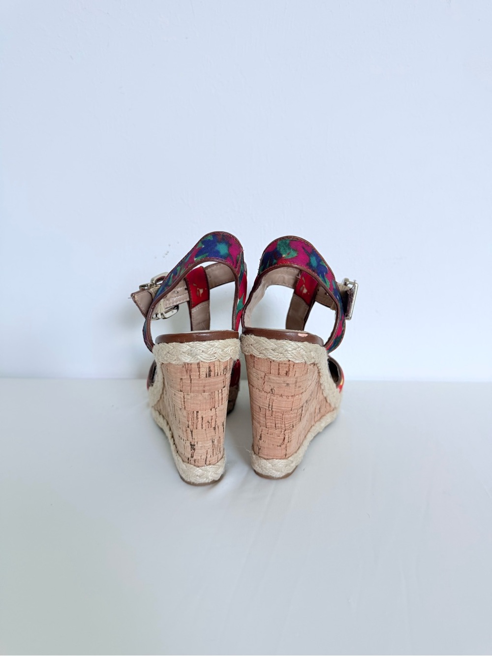 ANTONIO MELANI Red Floral Cork Espadrille Wedge Sandals - Picture 4 of 5